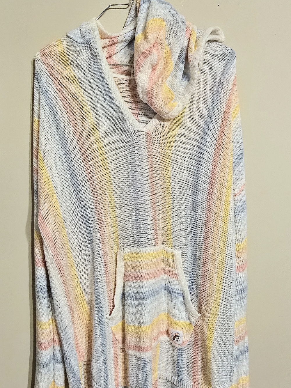 Pastel Striped Knit Baja V-Neck Hooded Sweater - Multi